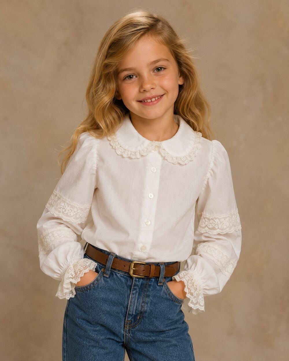 Vintage Girl Lolita Shirt Blouse W/ Peter Pan Collar White Puffy Sleeves 70s 7/8